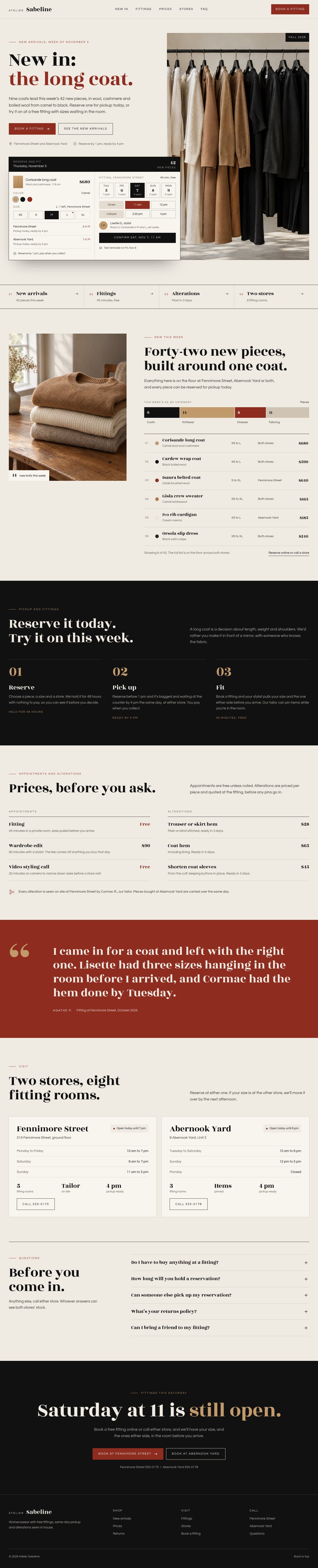 Atelier Sabeline concept homepage, desktop