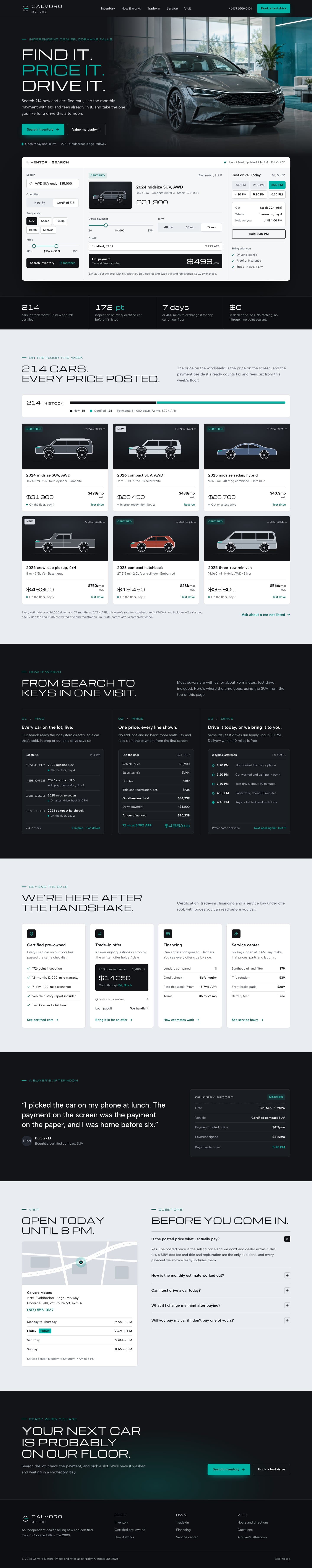 Calvoro Motors concept homepage, desktop