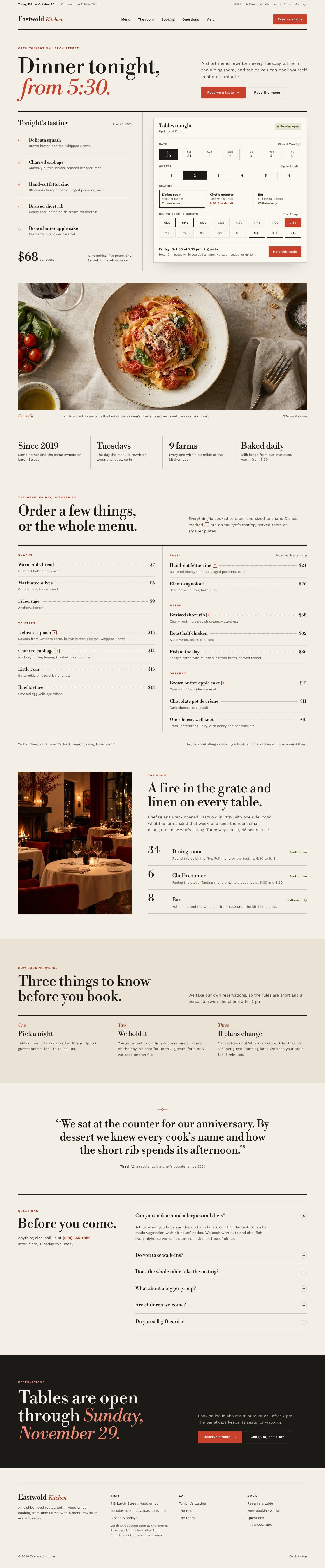 Eastwold Kitchen concept homepage, desktop