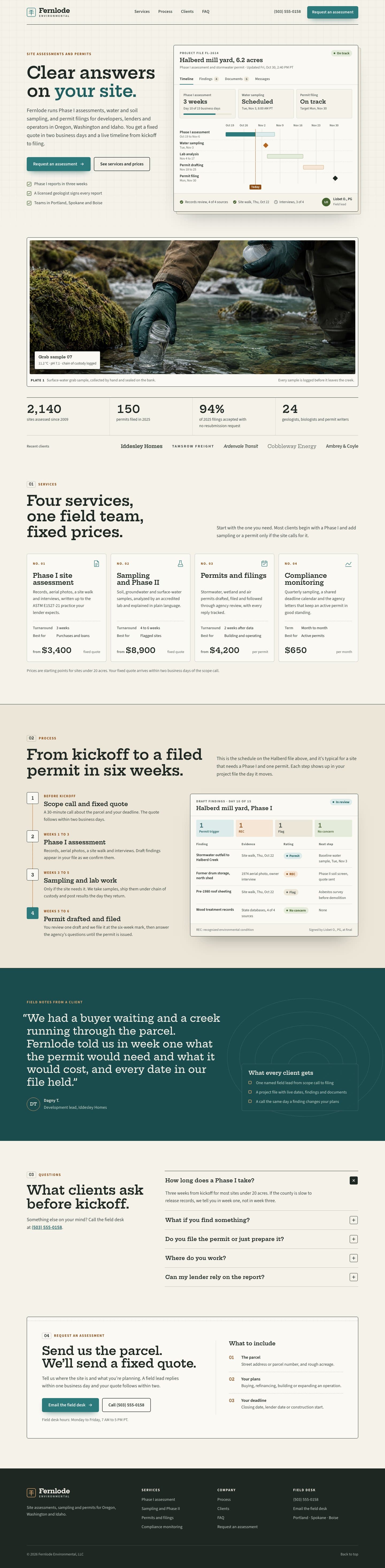 Fernlode Environmental concept homepage, desktop