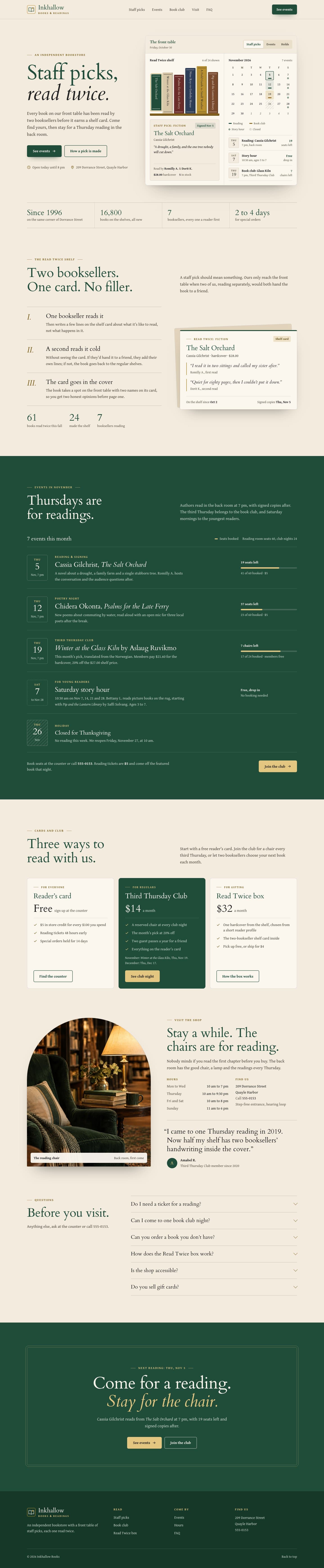 Inkhallow Books concept homepage, desktop