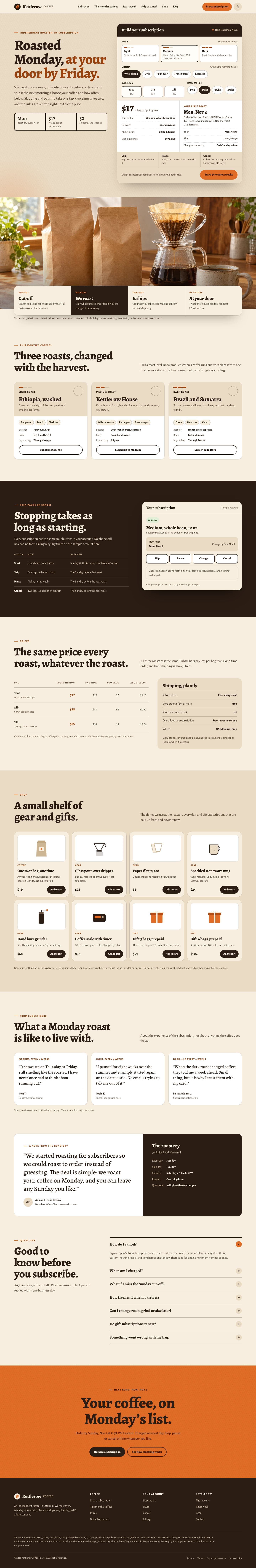Kettlerow Coffee concept homepage, desktop