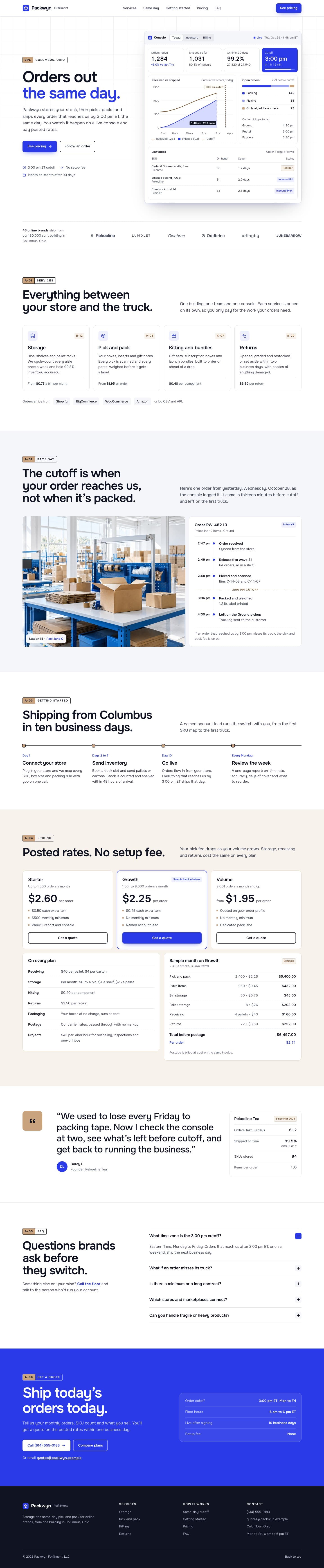 Packwyn Fulfillment concept homepage, desktop
