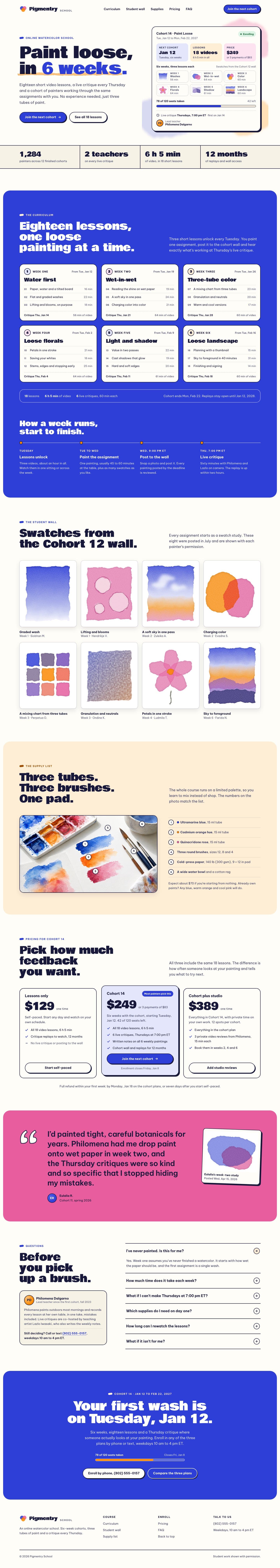 Pigmentry School concept homepage, desktop