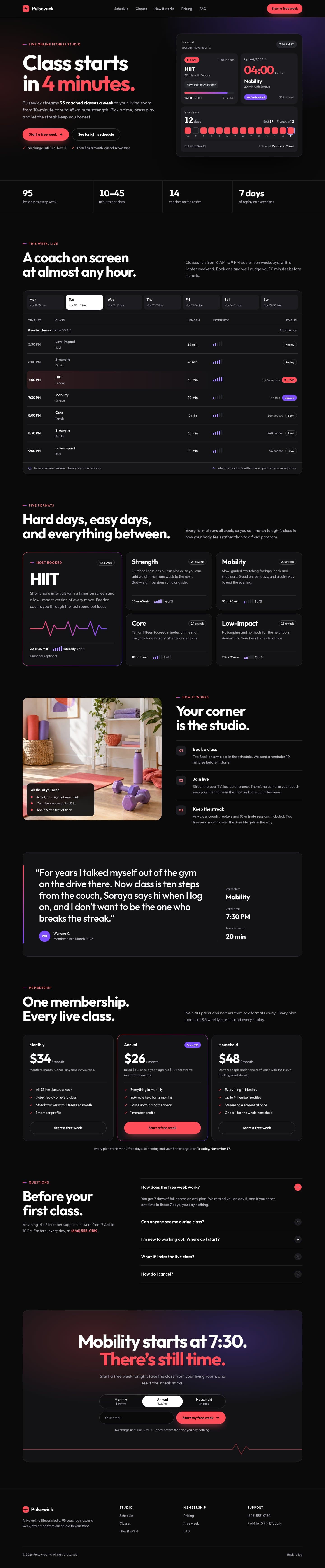 Pulsewick concept homepage, desktop
