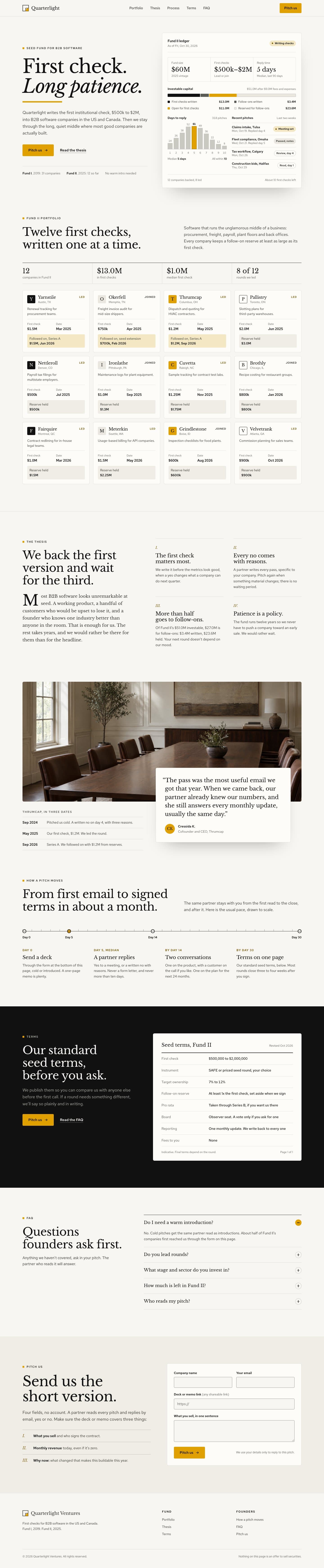 Quarterlight Ventures concept homepage, desktop