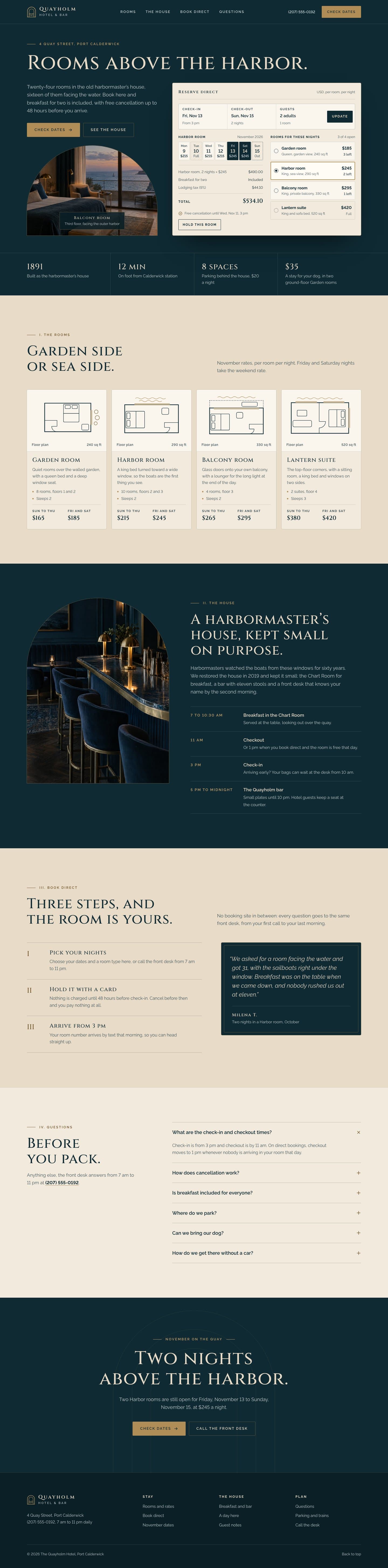 The Quayholm Hotel concept homepage, desktop