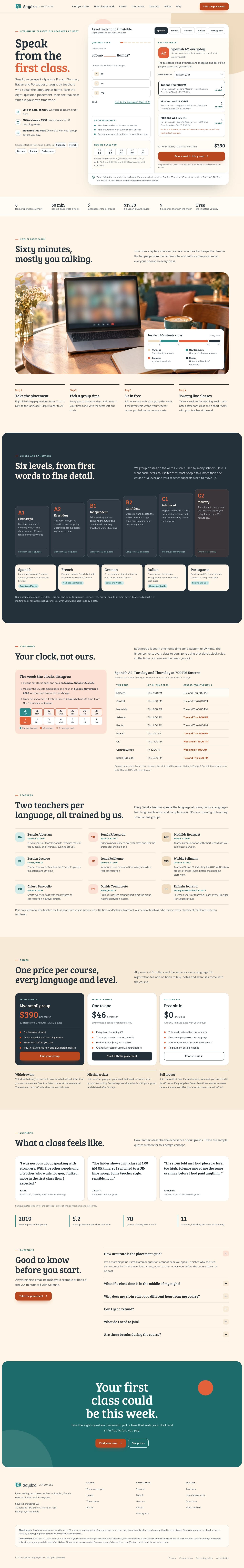 Saydra Languages concept homepage, desktop