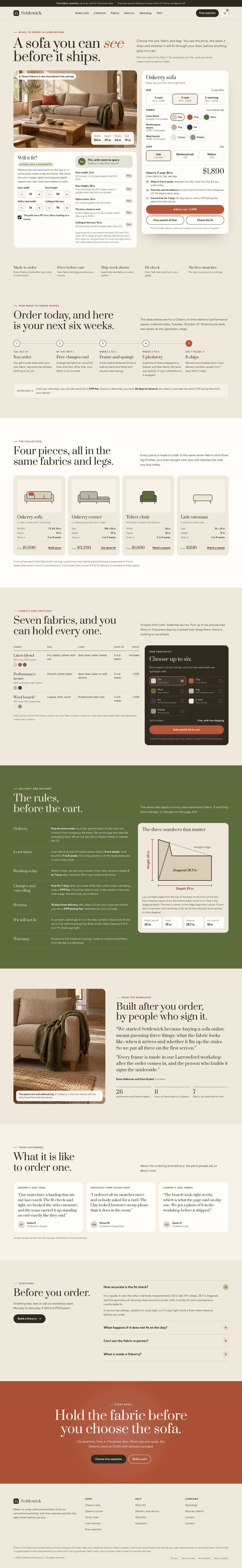 Settlewick concept homepage, desktop