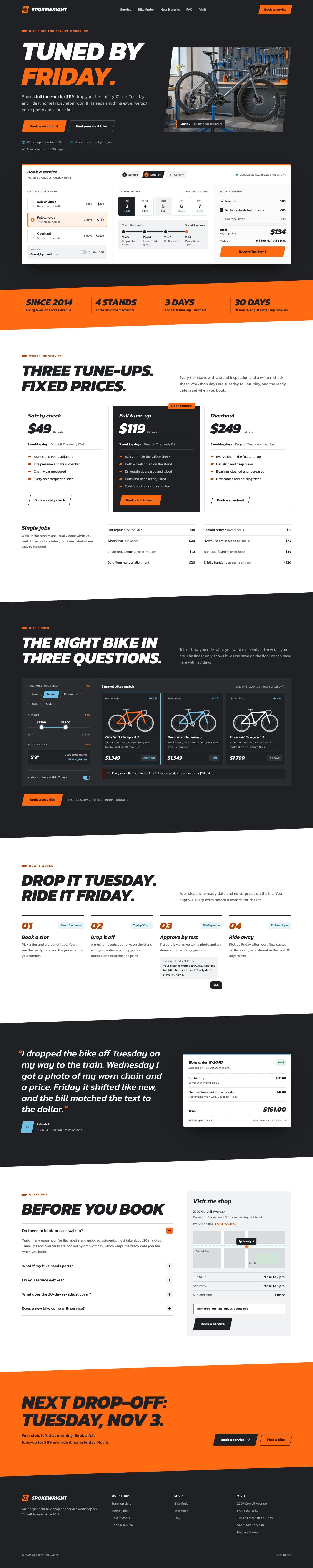 Spokewright Cycles concept homepage, desktop
