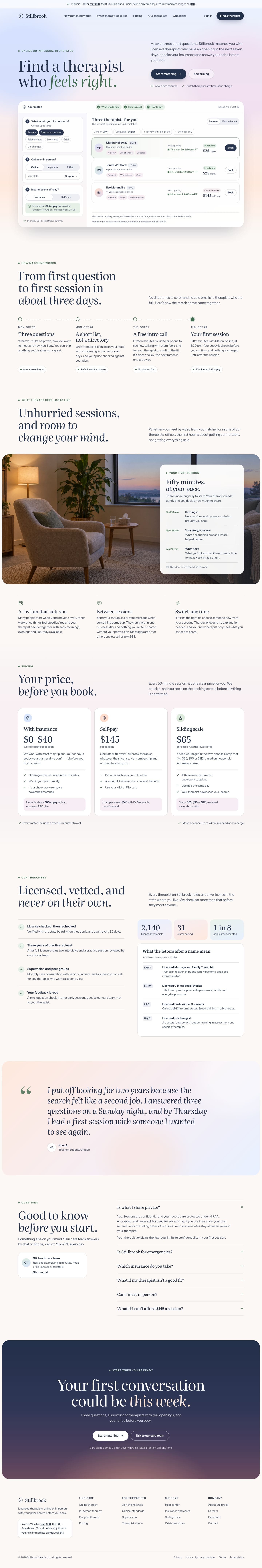 Stillbrook concept homepage, desktop