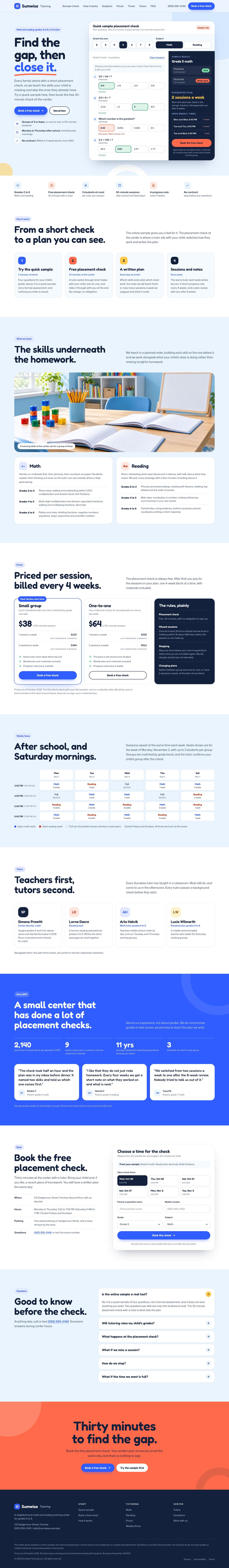 Sumwise Tutoring concept homepage, desktop