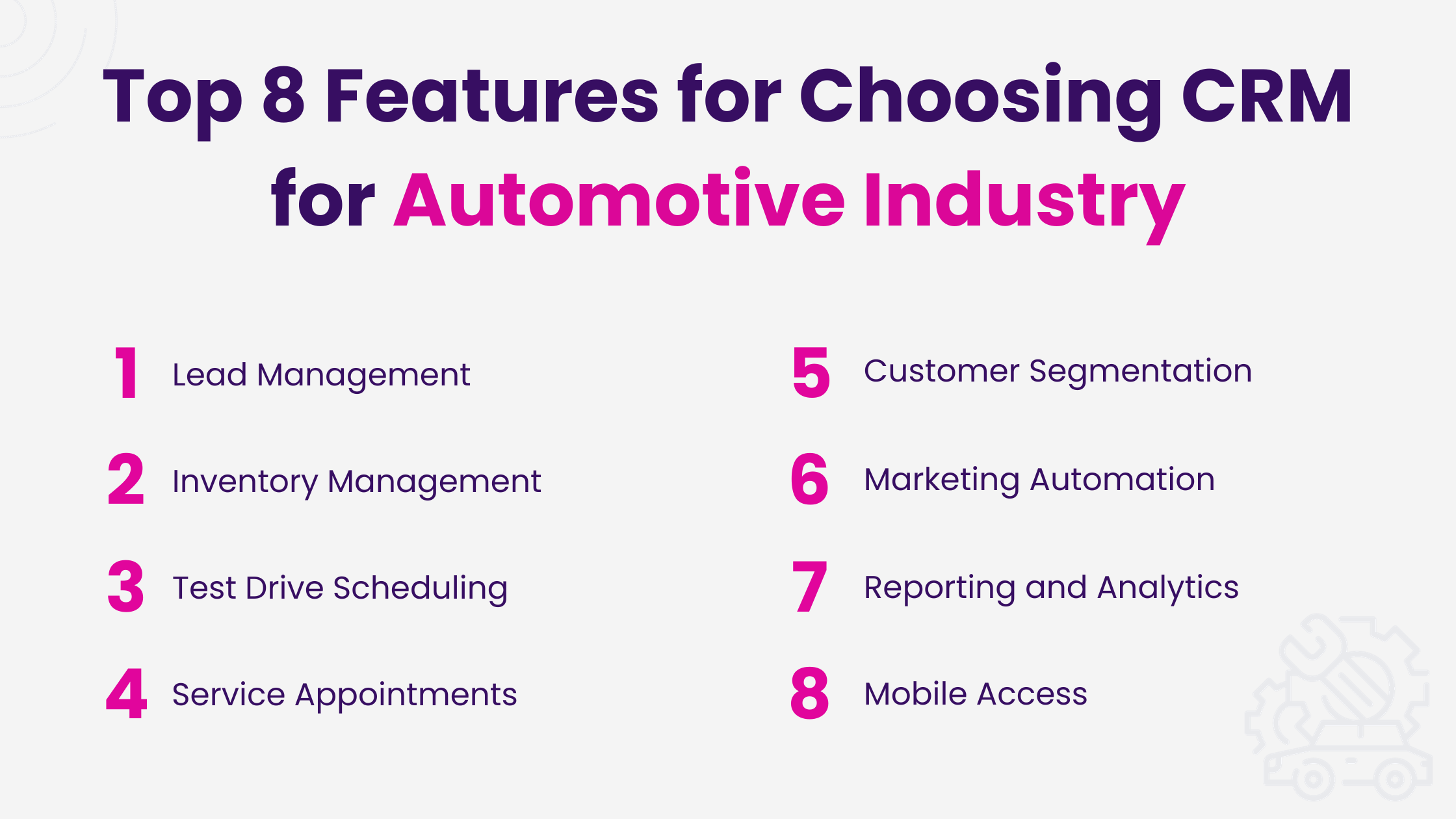 Top 8 Features for Choosing CRM for Automotive Industry
