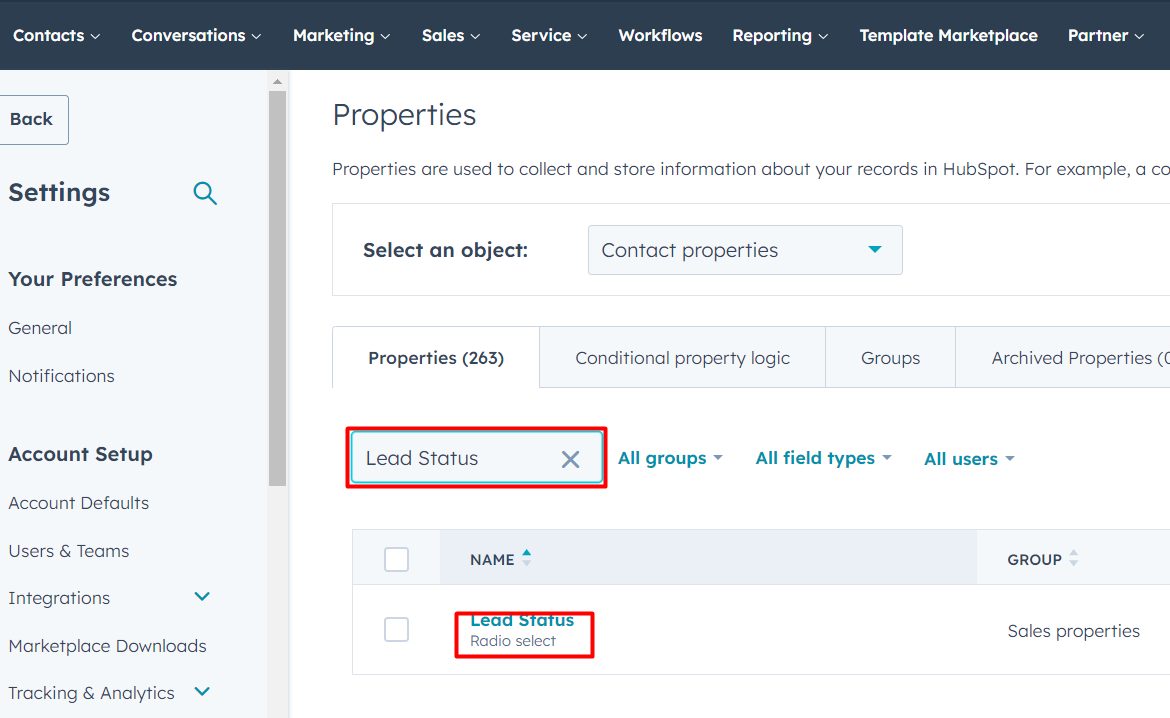 Search for the Property Lead Status