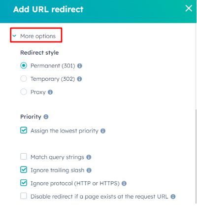 Click Update URL redirect to save changes.