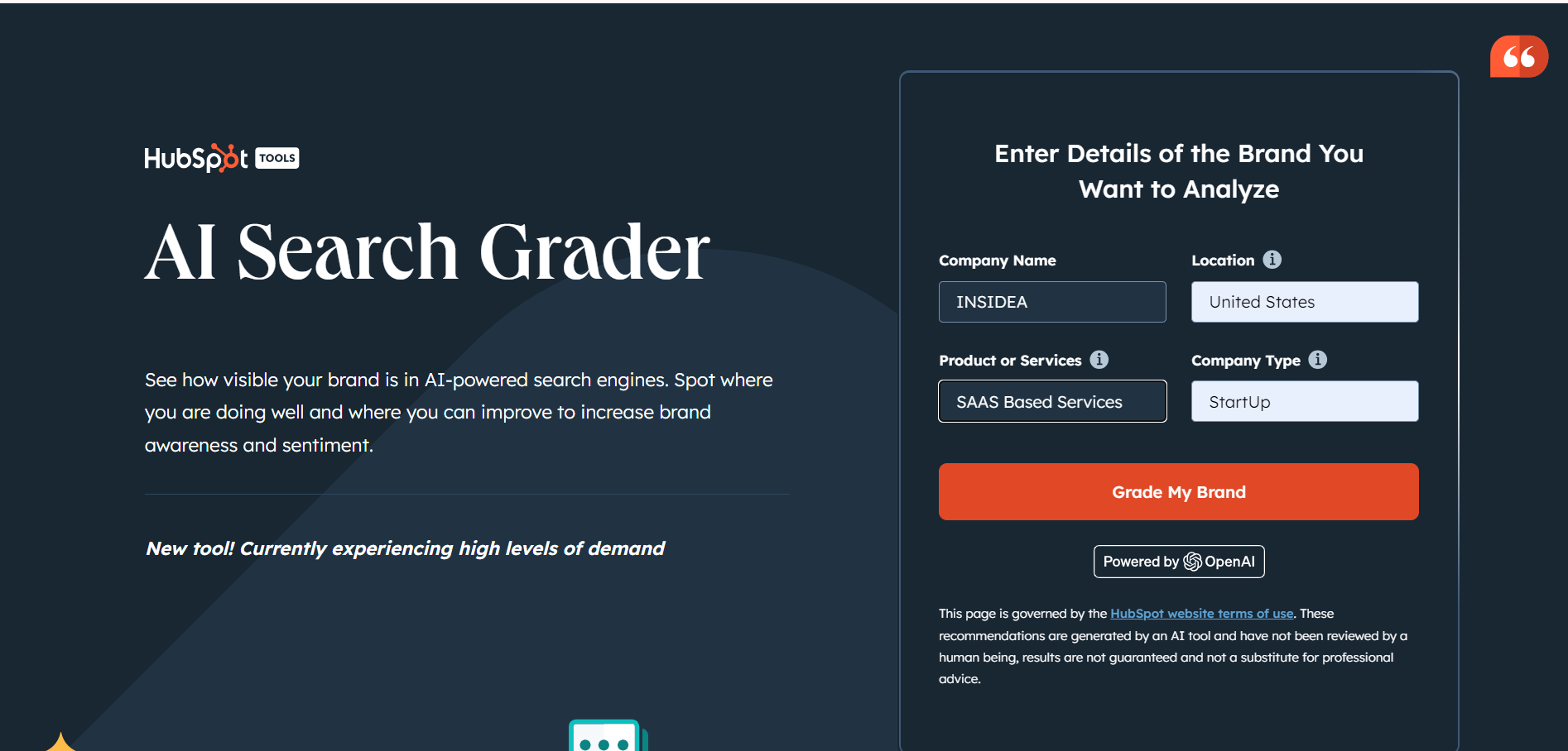 Visit HubSpot’s AI Search Grader