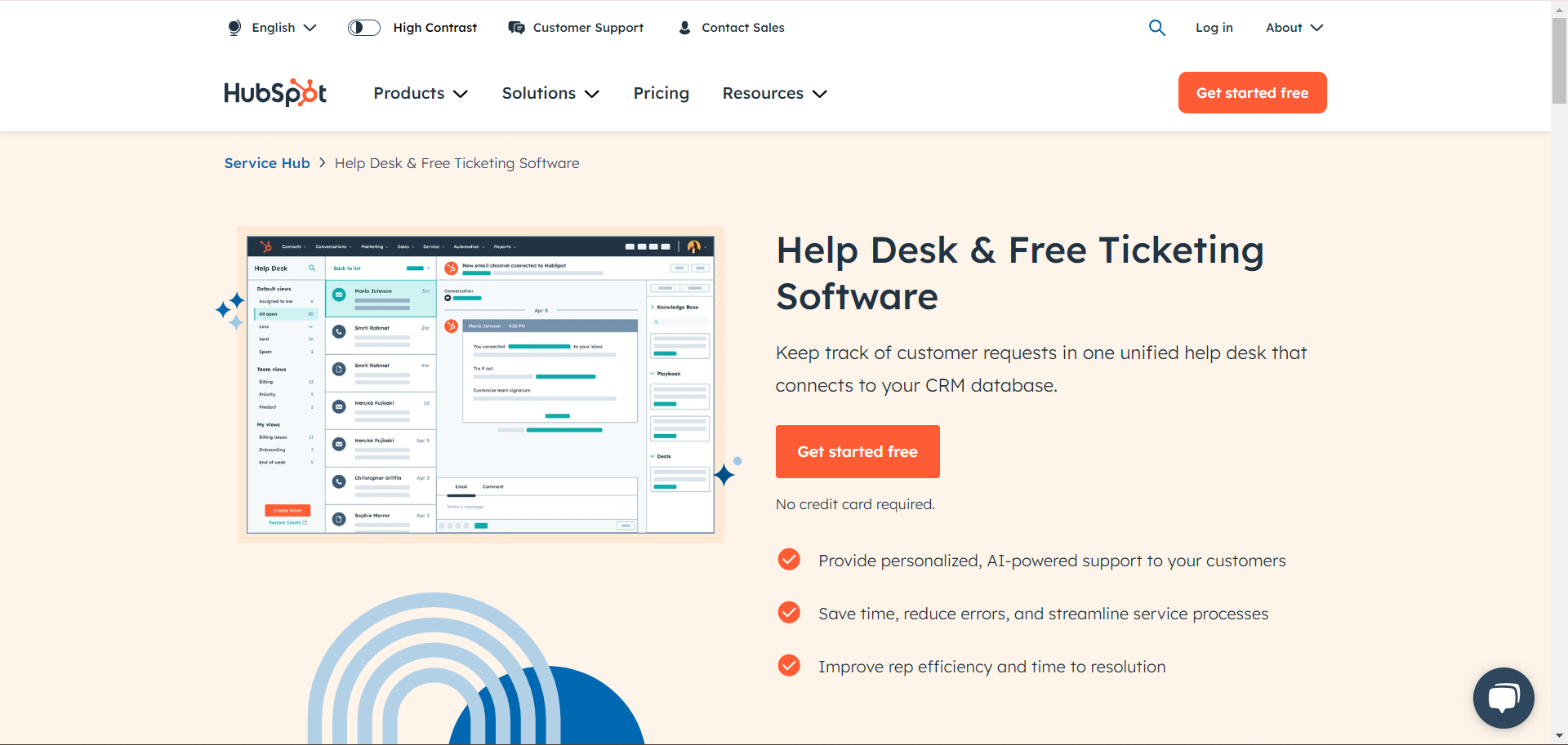 HubSpot Help Desk and free Ticketing