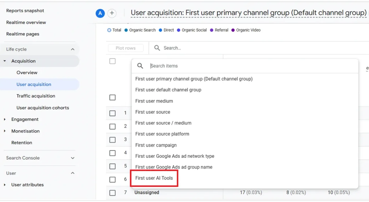 Go to Reports → Acquisition → Traffic Acquisition in GA4.