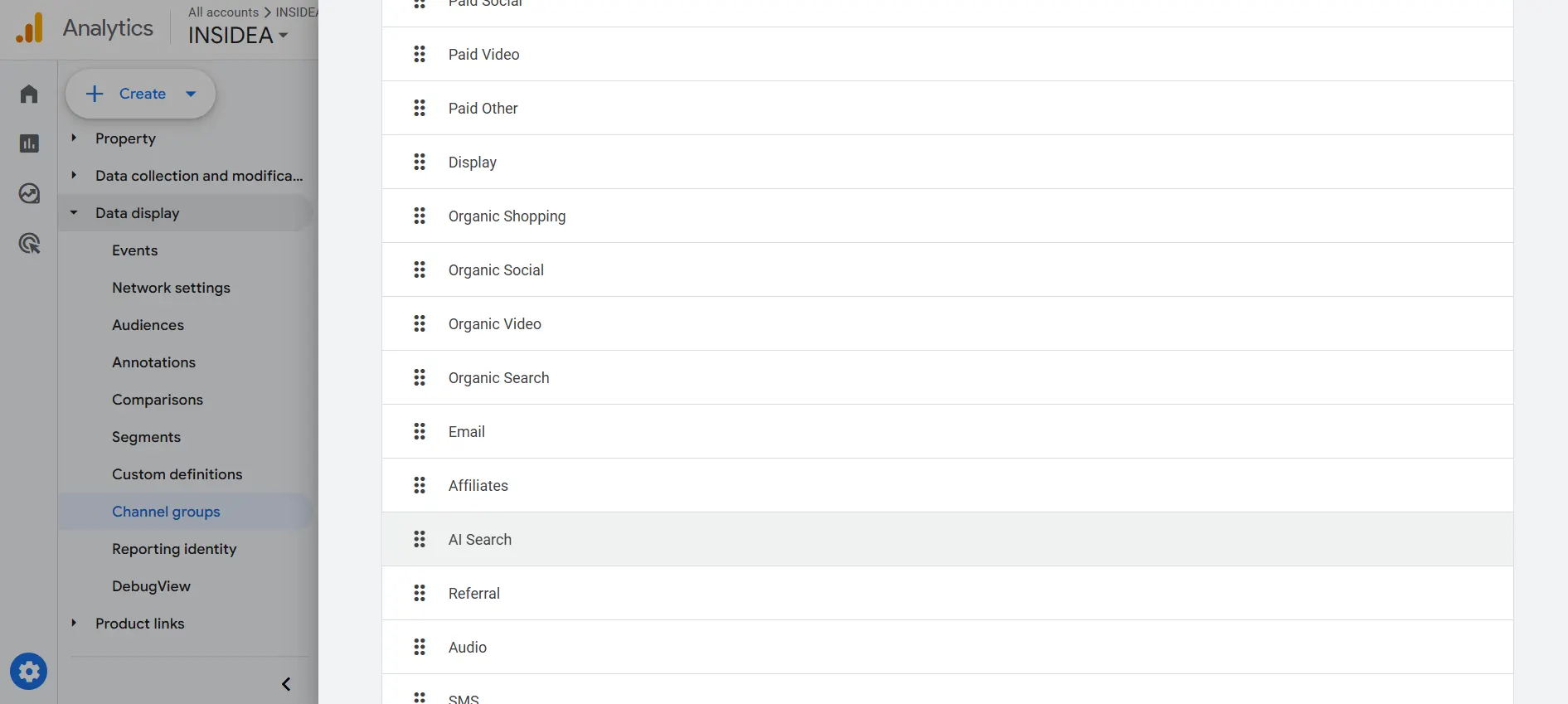 Position this channel above Referral in the list.